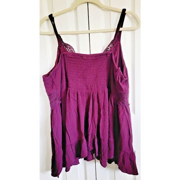 Torrid 2 Cami‎ Top Purple Babydoll Sleeveless Lined Chest Lace Waist & Neckline - Picture 2 of 9